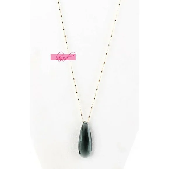 Anthropologie Skipping Stones Necklace Crystal Gem Gemstone Geode Gold Gray Grey - Picture 3 of 7